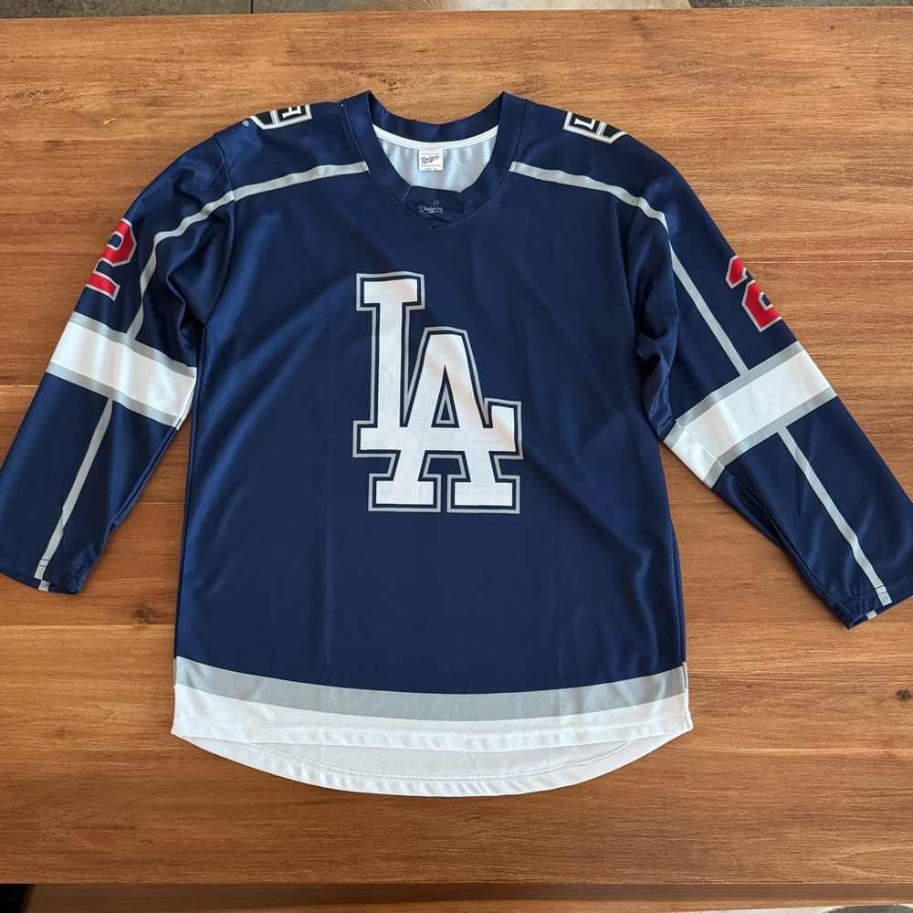 LA Dodgers / Kings Clayton Kershaw Blue Hockey Jersey